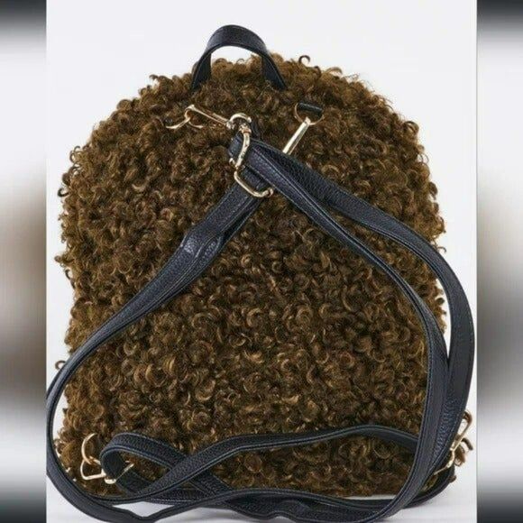 Olive Fuzzy Faux Fur Teddy Bear Mini Backpack - Picture 2 of 2